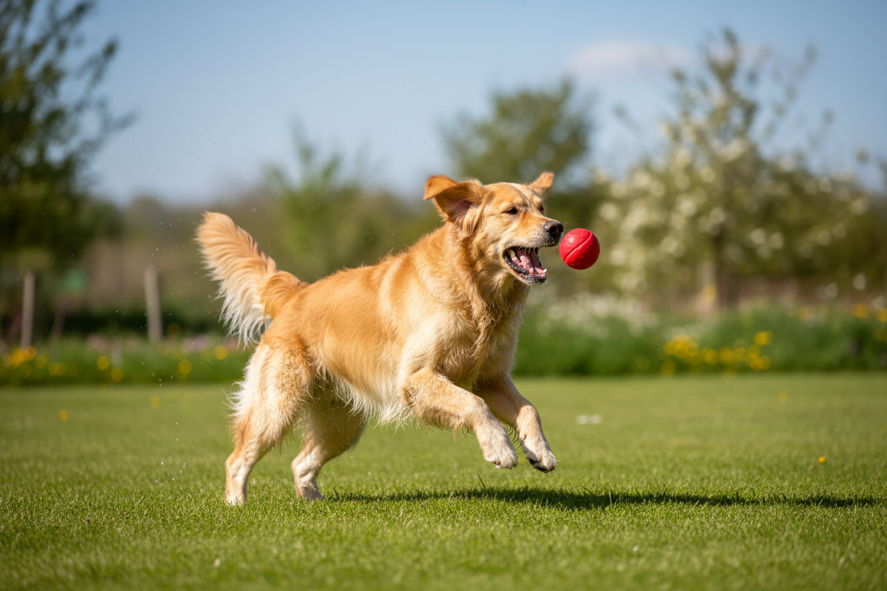 dog playing on outside with a boll