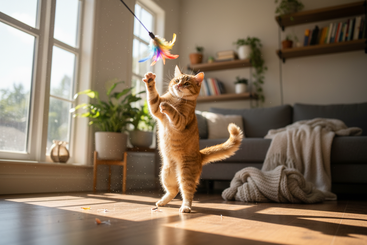 playing a cat on with thair toy